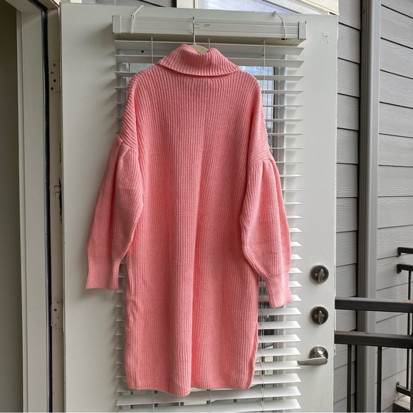 Free Assembly Cowl Neck 3X Pleated Shoulder Sweater Midi Dress Pink - Picture 6 of 15